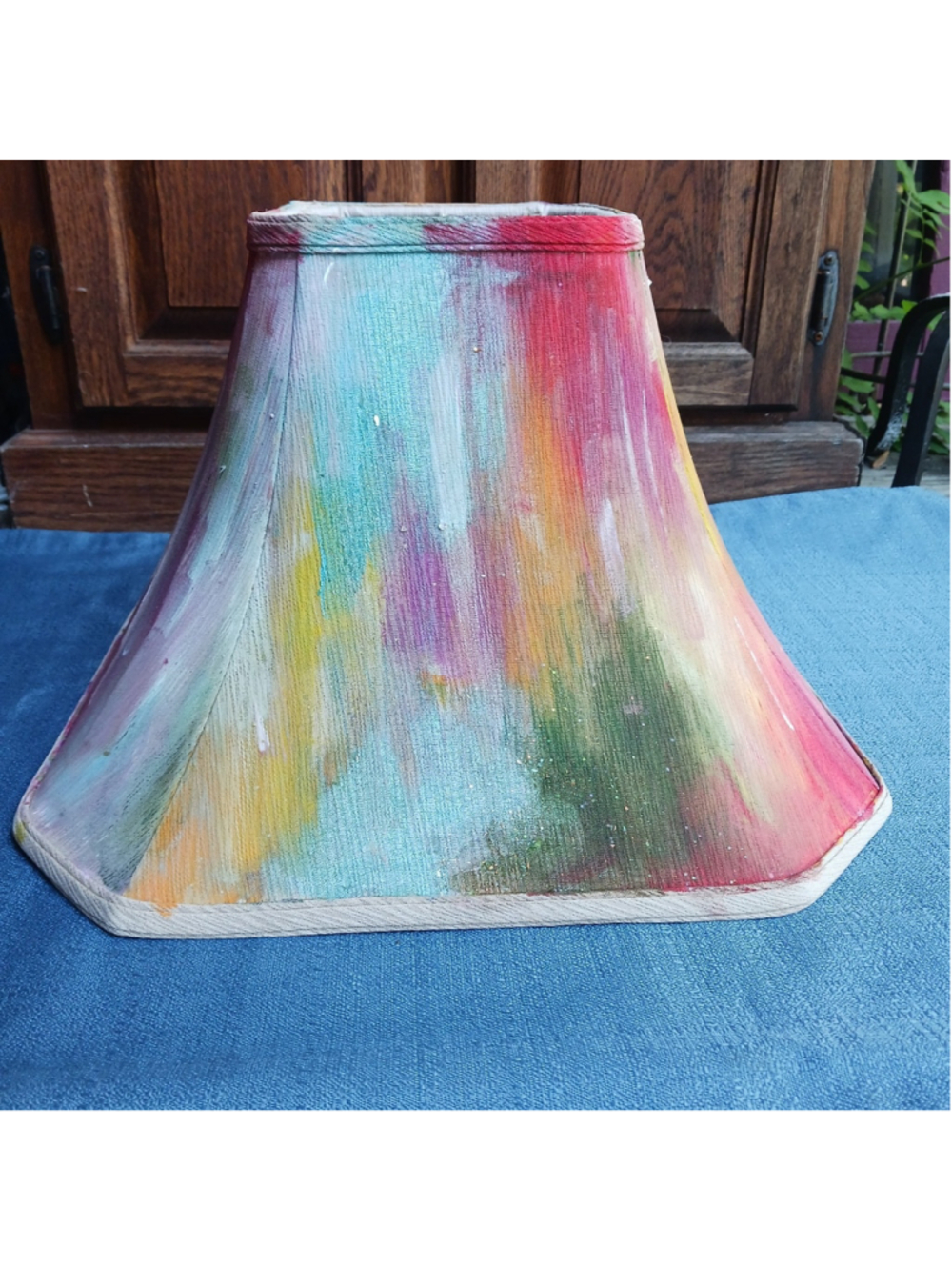 Whimsical Art Hand-painted Colorful tie-dye Square Lamp Shade 15 X 15 X 10 90s